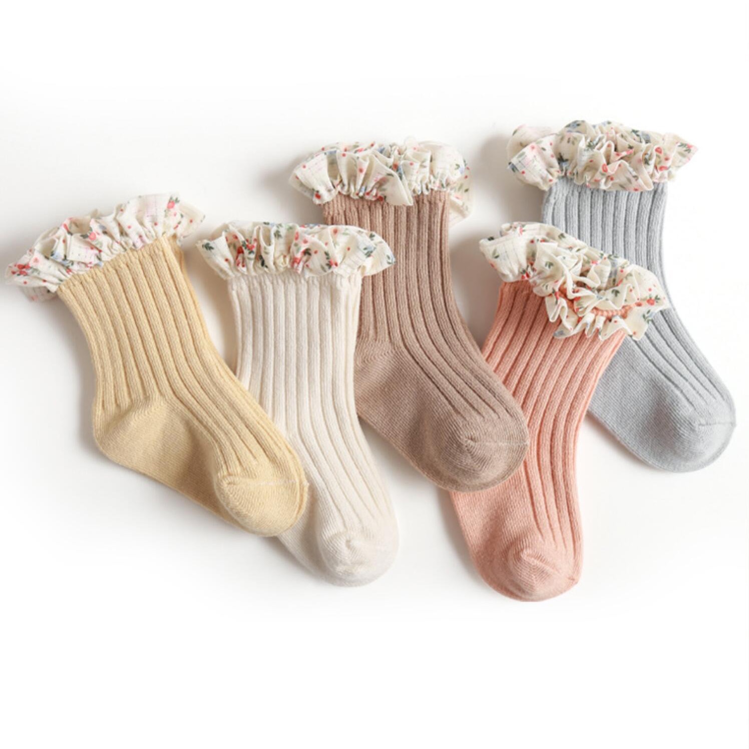 Soft Breathable Floral Chiffon Ruffles Lace Baby Girls Socks Cotton Ribbed Princess Sock Elegant Kids Party Wedding Socks 0-8T