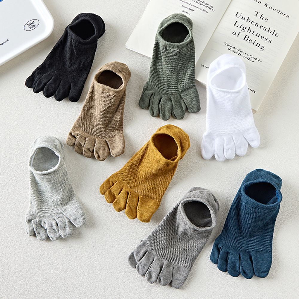 Man Slipper Toe Socks Solid Color No Show Socks Sweat-absorbing Boat Sock Ankle Short Socks Cotton Breathable Five Finger Socks