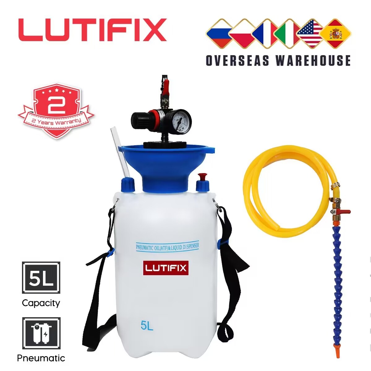 LUTIFIX 5L Pneumatic Gear Oil Pumping Pump High-Speed Oil Injector Filling Automobile Automatic Gearbox Transmission ATF Oil