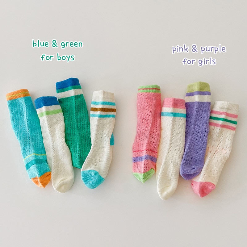 2022 Summer New Kids Socks Girls Patchwork Socks Boys Socks 4 pairs a lot