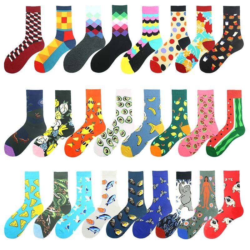 Cartoon Couple In Tube Socks Dessert Fruit Series Creative Donut Sports Socks Men and Women Trend New Hamburger Dog Cycling 1pc