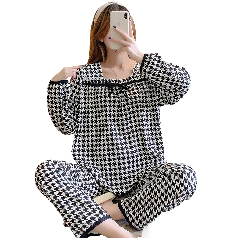 2022 new pajamas women's spring and autumn long-sleeved plus fertilizer plus size M-5XL thin section sweet home wear casual