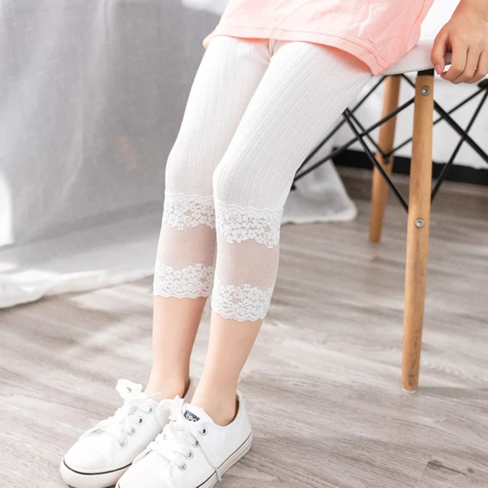 2022 Summer Girls Lace Leggings Kids Pants Cotton 2 To 10 Yrs Children's Clothing Pencil Pant Solid Color Trousers Korean S
