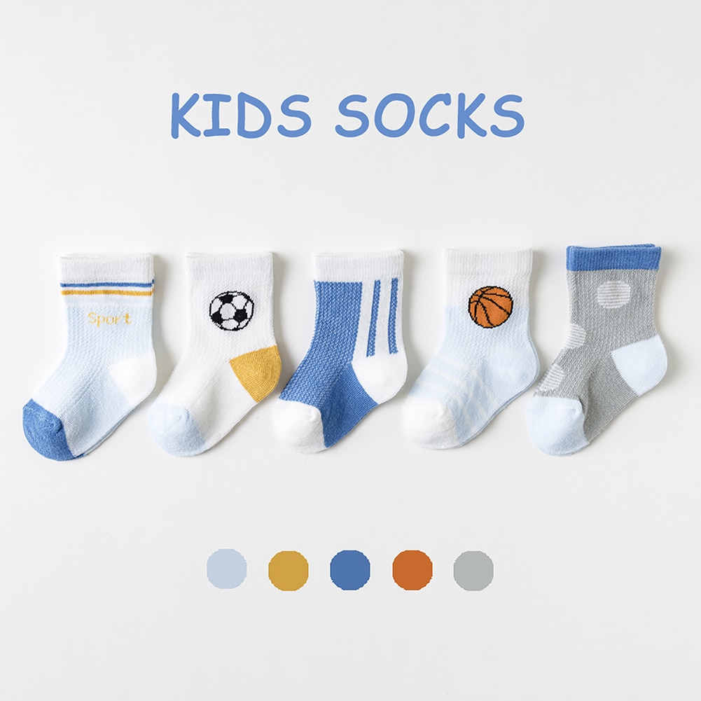Jlong 5 Pairs Baby Boys Girls Cute Cotton Socks Kids Cartoon Socks 1-8 Years Soft Children's Striped Plaid Socks Toddlers