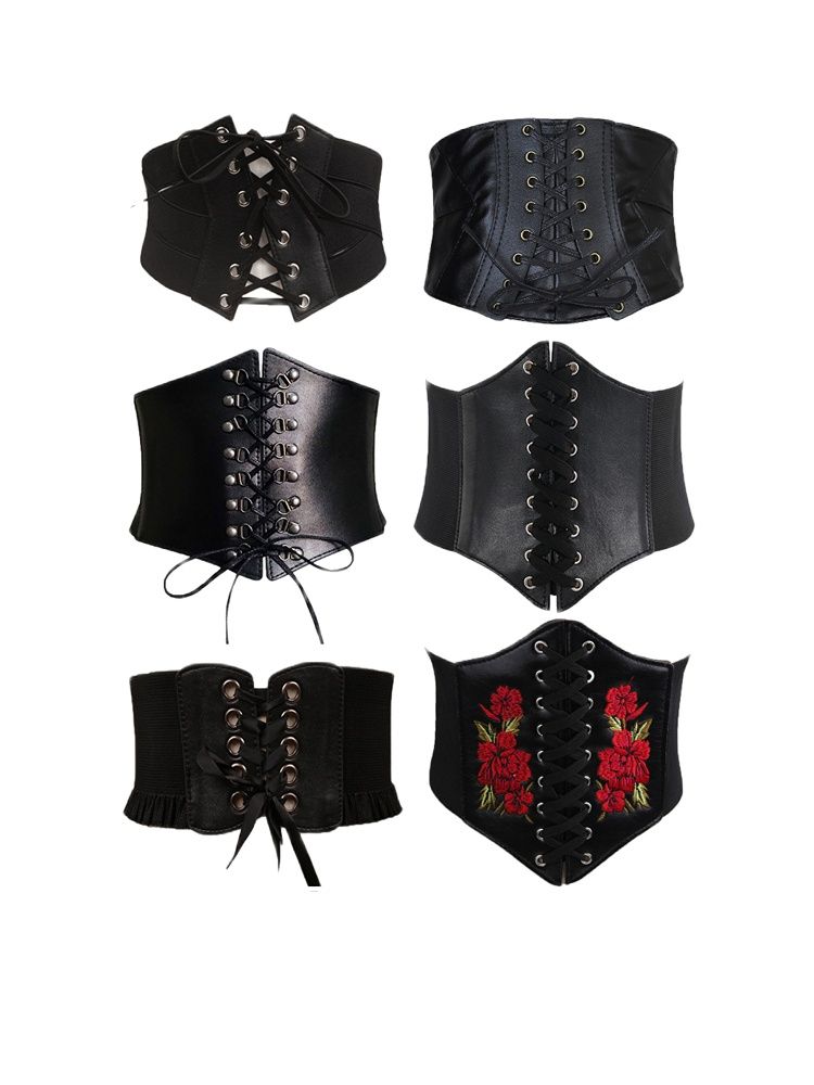 New Corset Black Wide Belts Pu Leather Punk Slimming Body Belts For Women Gothic Clothing Underbust Elastic Bustier Dress Girdle