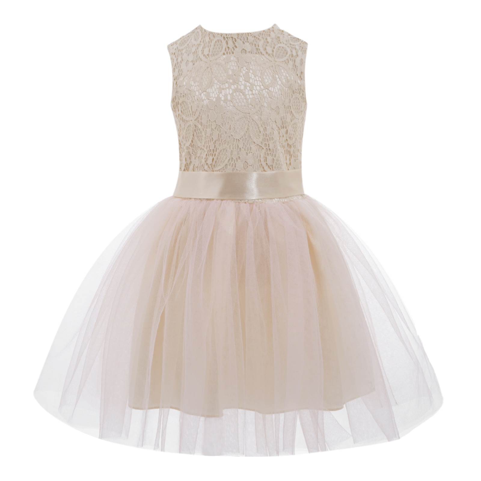 Kids Tulle Floral Dress Sleeveless Lace Patchwork Tutu Mesh Dress with Big Flower Headband Baby Girls Party Princess Vestidos
