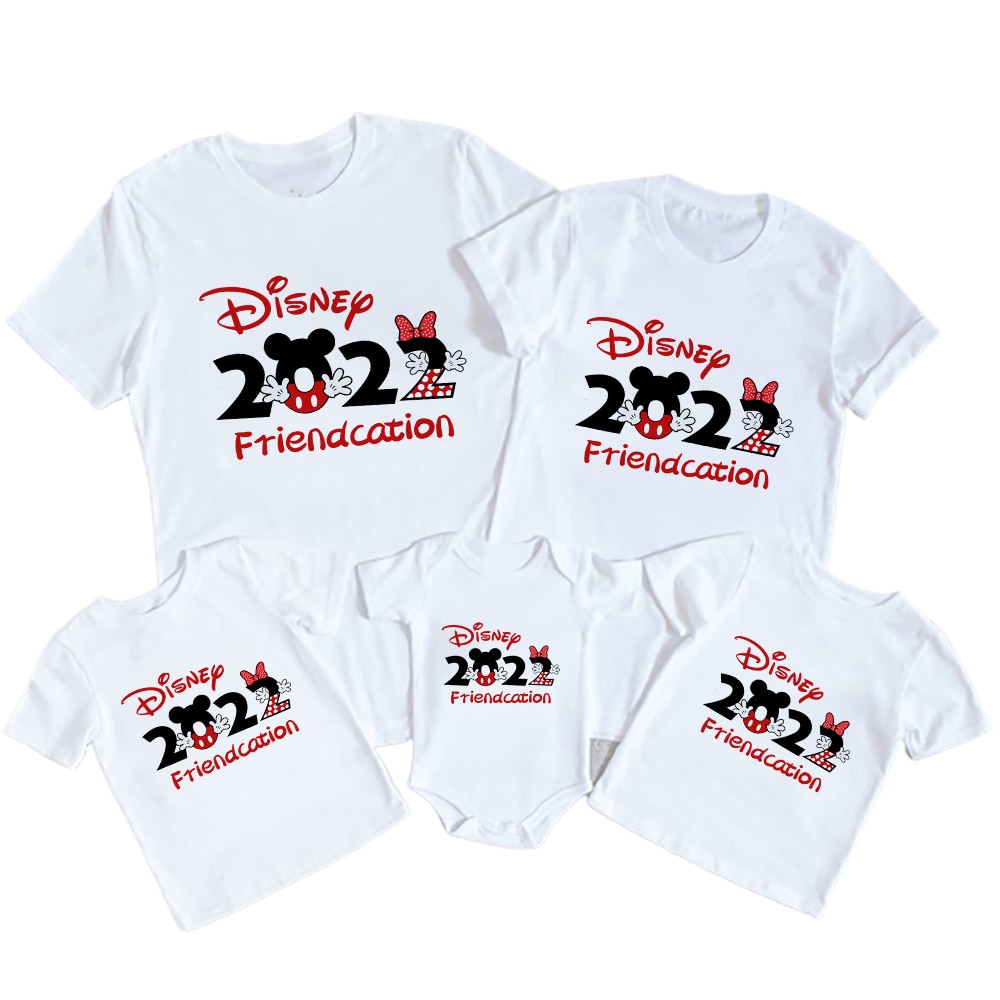 Disney Family Clothes Summer 2022 Disneyland Mickey Minnie Couples Matching Set Fashion Resort T-Shirt Kids T-shirt Baby Romper
