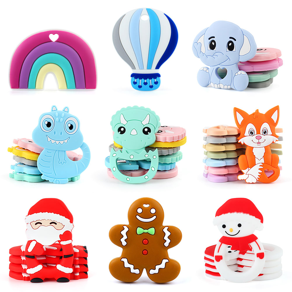 1pc Baby Teether Silicone Food Grade Cartoon Animal Dinosaur Rainbow Fox BPA Free Rodent Tiny Rod Baby Nursing Teething Teethers