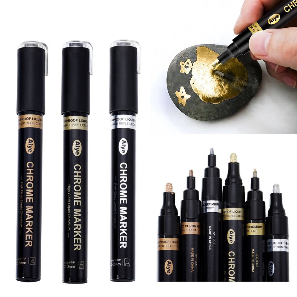 1PC Mirror Marker Gold Silver Marker Liquid Pen DIY Epoxy Resin Paint Mirror Chrome Finish Metallic Craftwork Pen Accessories