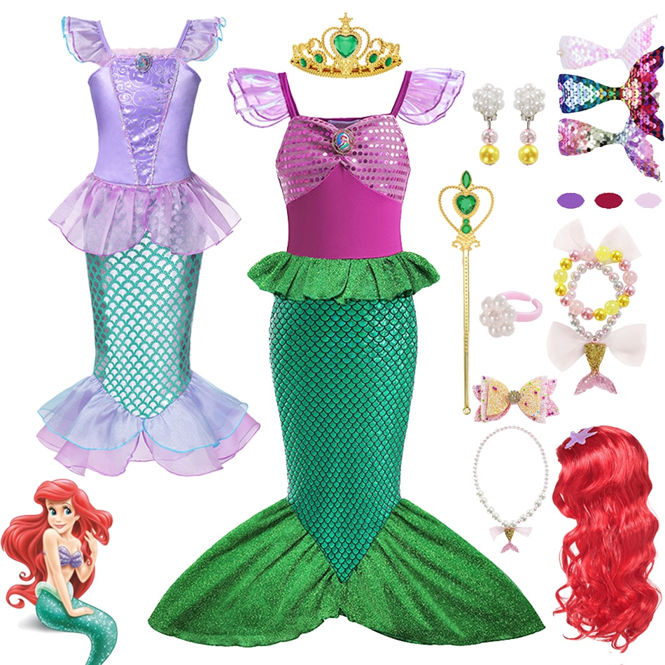 Disney Princess Girls Mermaid Ariel Dress Cosplay Costumes For Kids Baby Girl Mermaid Dress Children Carnival Party Fairy Dress