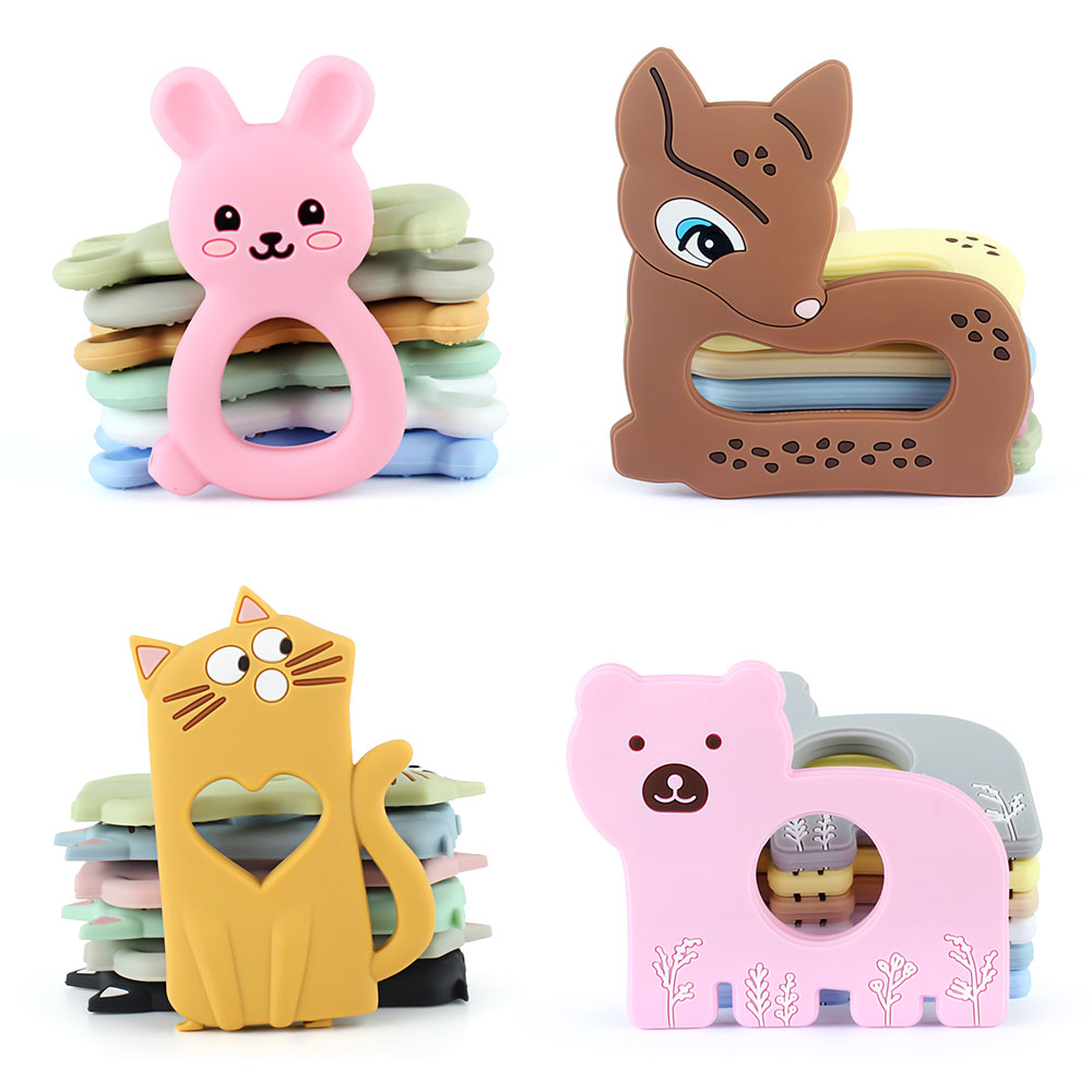 1pc Food Grade Silicone Teethers Bear Deer Rabbit Cat Cartoon Animal Shape DIY Baby Toy Accessories Baby Rodent Teething Teether
