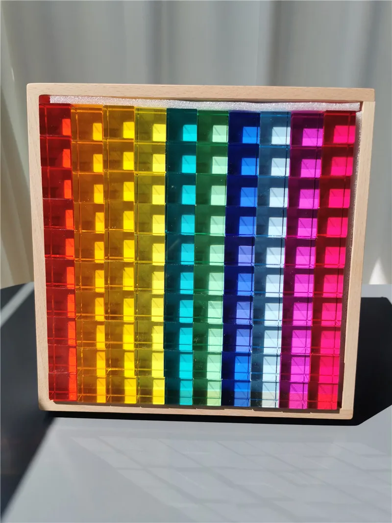 Montessori Toys Rainbow Lucite Stacking Cubes Acrylic Transparent Window Bitcoins Blocks Color Gems