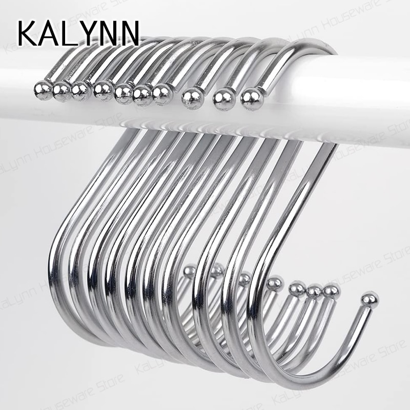 2022 S Shaped Hooks Silver 1-20 Pcs Round Heavy-Duty Steel Metal Hangers Hanging hook for Kitchen Bathroom Bedroom Office Garden