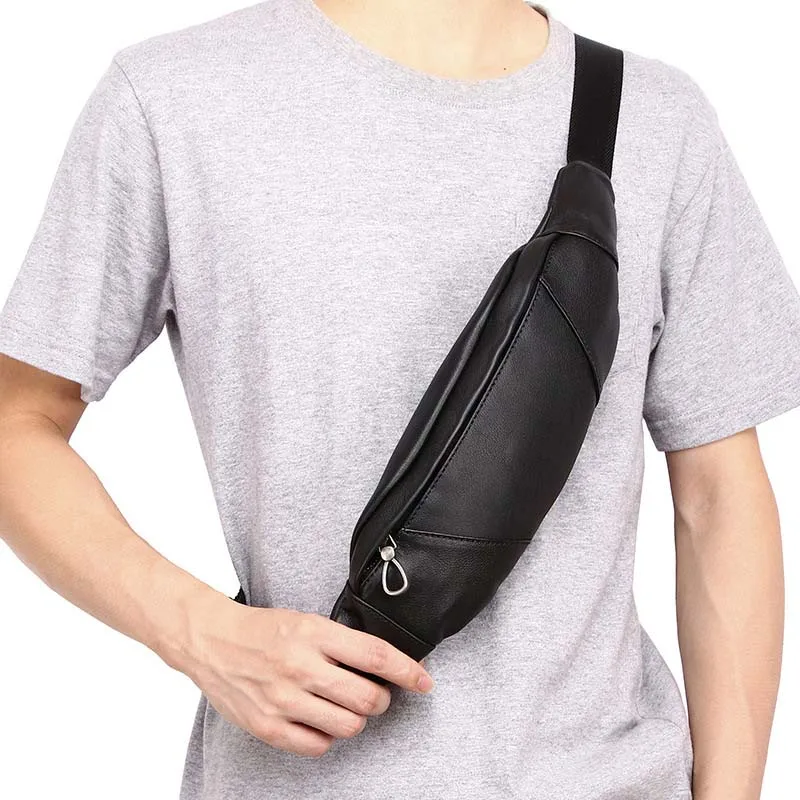 AETOO New men's leather multi-function waist bag men's leather sports messenger chest bag mobile
