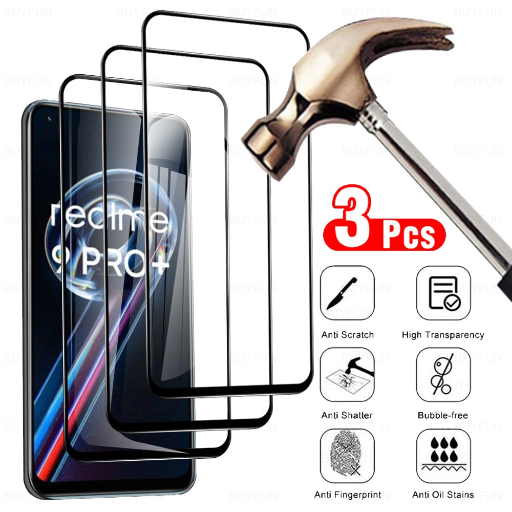 3PCS Full Cover Protective Glass Realme 9 Pro+ Tempered Film For OPPO Realmy 9 Pro Plus Realmi 9Pro Screen Safety Protector