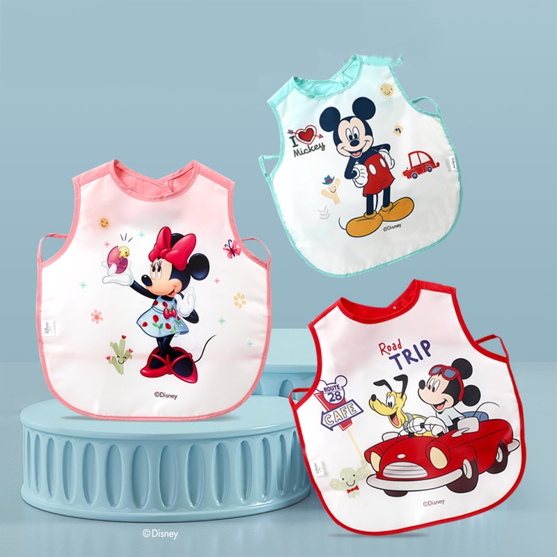 Disney Children's Bibs Mickey Minnie Boys Girls Waterproof Bibs Painting Clothes Eating Clothes Baby Sleeveless Reverse Clo