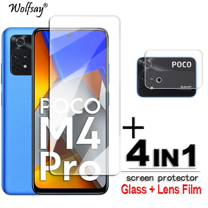 For POCO M4 Pro 4G Glass 9H Full Glue Screen Protector For POCO M4 Pro Tempered Glass For Xiaomi POCO M4 Pro 4G NFC HD Lens Film