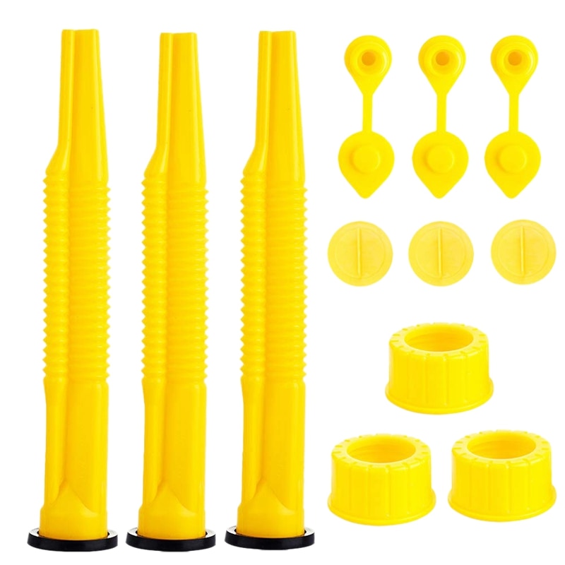 Universal Gas Can Spout Replacement, 3 Pack Flexible Pour Nozzles Gasket Kit with Collar Caps and Stopper, Spout Cover