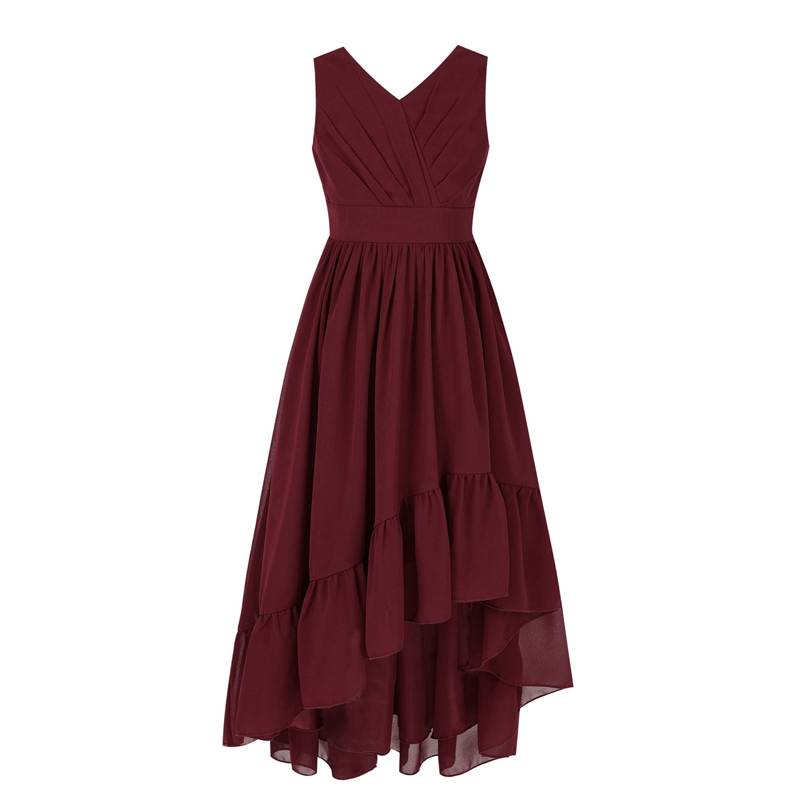 4-16Yrs Teen Girls Summer Sleeveless Party Dress V Neck Ruffle Hem Chiffon Formal Dresses for Wedding Prom Birthday Pageant