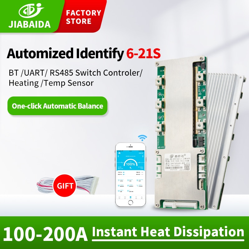 JBD 6S 7S 8S 10S 11S 12S 13S 14S 15S 16S 17S 20S 21S Smart BMS 200A Bluetooth Balance Board 18V 24V 36V 48V 62V Lithium Battery