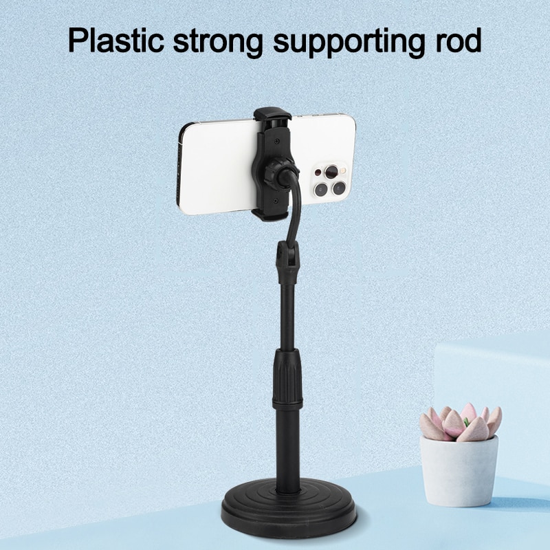 FREEBOSS Live Broadcast Phone Stand Round Base Adjustable Angle Height Mobile Phone Support with 2 Clip Microphone Holder KT-22A