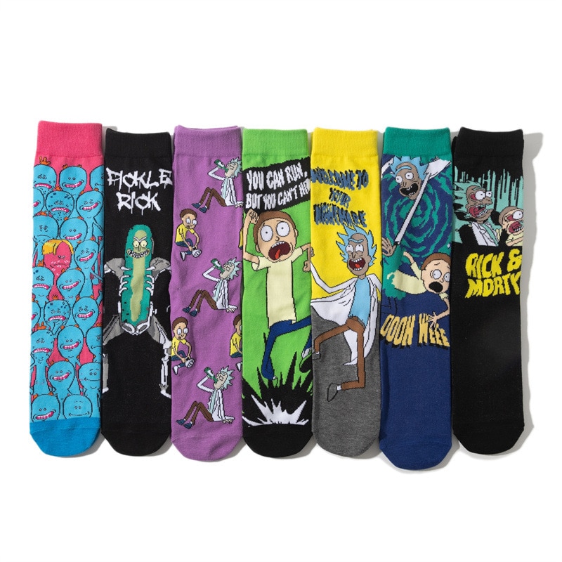 Adult Socks Man Anime Printed Men Sock Rick Print Unisex Crew Casual Cotton Sox Female Autumn Winter Cartoon Trend Skarpetki