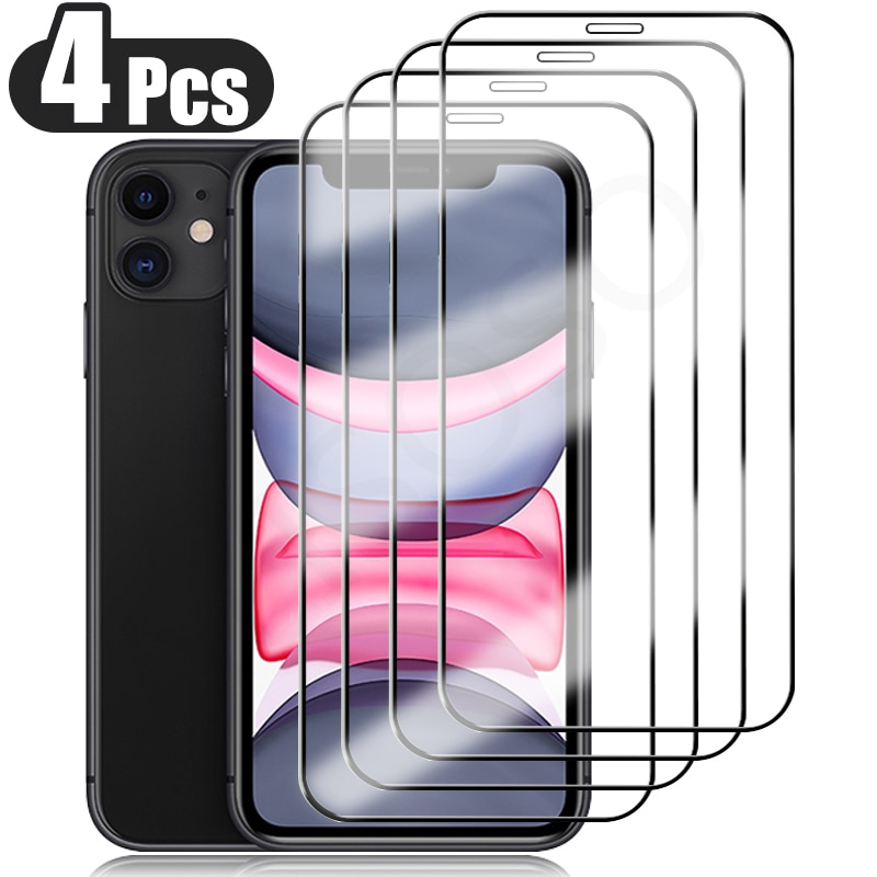 1-4Pcs Full Cover Protective Tempered Glass Film for IPhone 11 12 13 Pro Max Screen Protector for IPhone XS XR 13Mini 6 7 8Plus