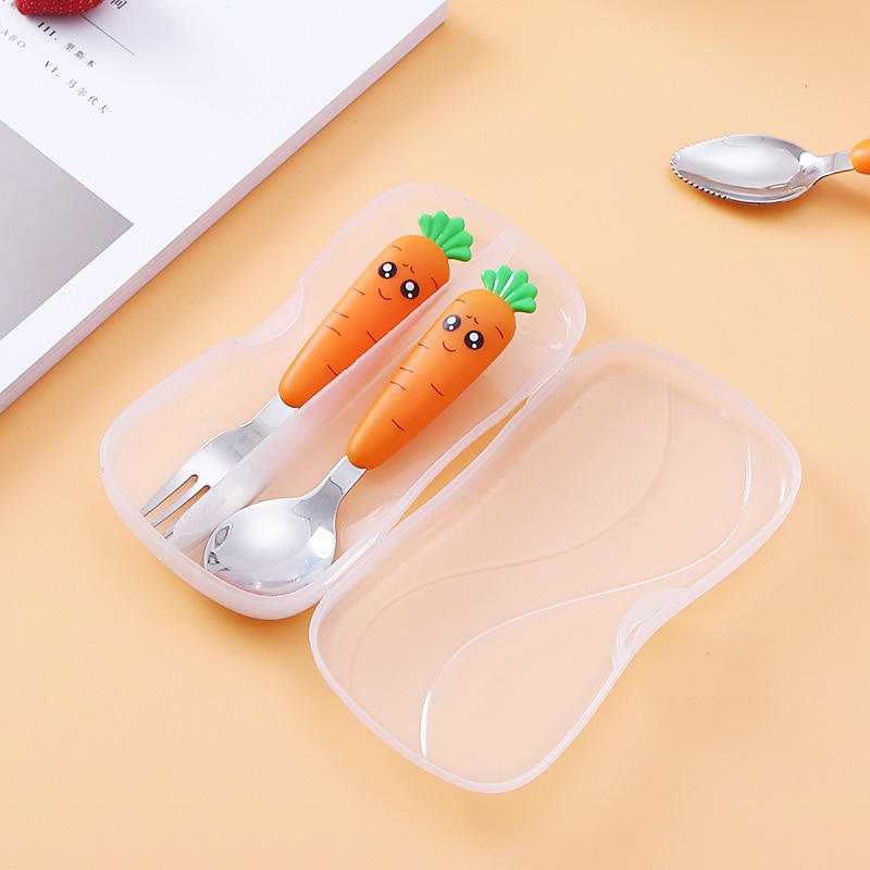 1pcs Stainless Steel Cartoon Animal Carrot Fork Spoon Baby Kid Tableware Cake Salad Vegetable Forks teaspoon Kitchen Gadgets