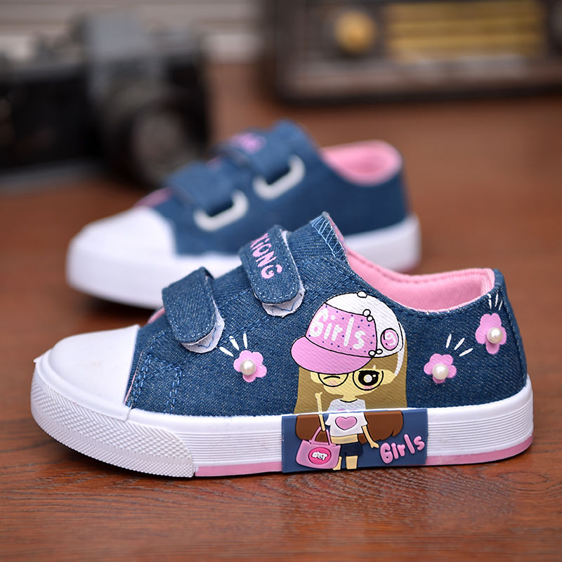 New Fashion Kids Canvas Shoes Denim Breathable Princess Girls Sneakers Flats Casual Tennis Shoes For Children Toddler Girl Shoes