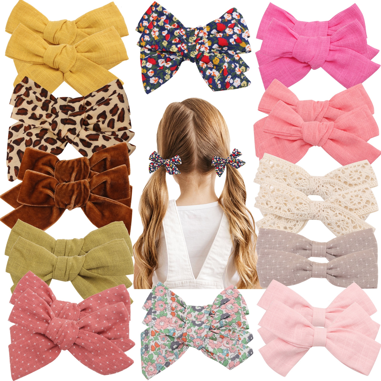 2 Pcs/set Hair Bows Hair Clips for Baby Handmade Lined Hairpins Toddler Girls Hairpin Kids Headwear Headdress Hair Accessories
