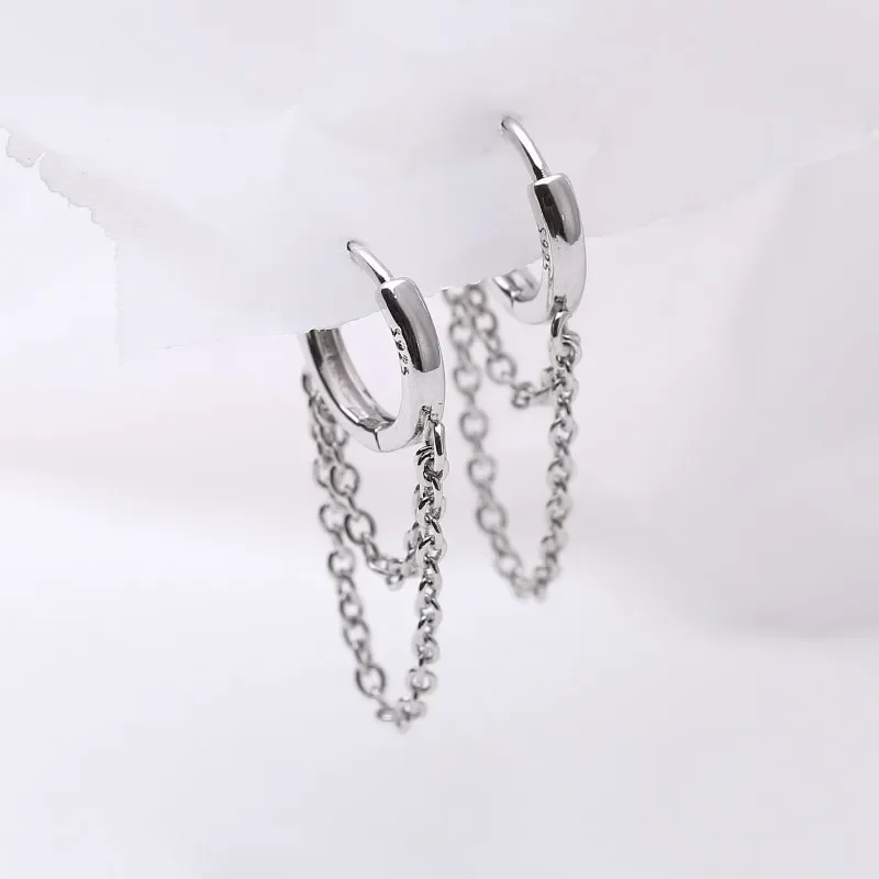 925 Sterling Silver Double Layer Tassel Hoop Earrings For Women INS Popular Cold Style Women Fashion