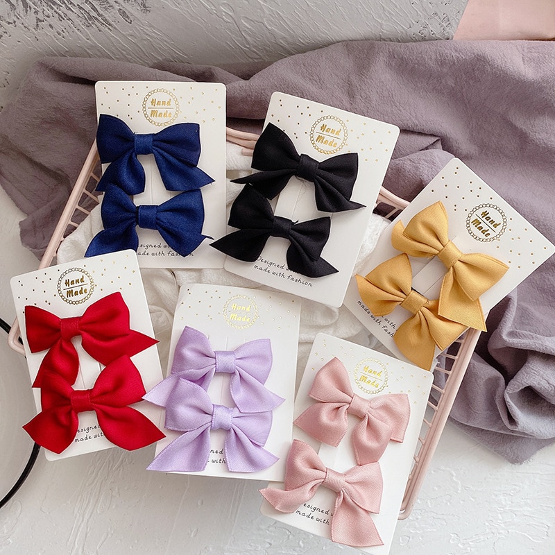 2pcs Sweet Girls Bow Hairpins Fabric Solid Color Bow Barrettes for Kids Girl Headwear Hair Accessories Girls Gifts