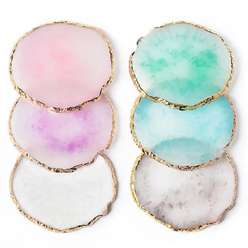 1PC Round Resin Agate Stone Nail Art Palette False Nail Tips Mixing Color Drawing Pallet Gel Polish