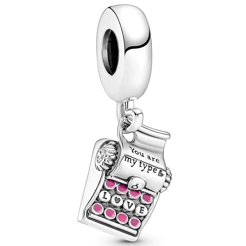 DIY Charms Pink You Are My Type Love Typewriter Pendant 925 Sterling Silver Bead Fit Fashion Bracelet Bangle Jewelry