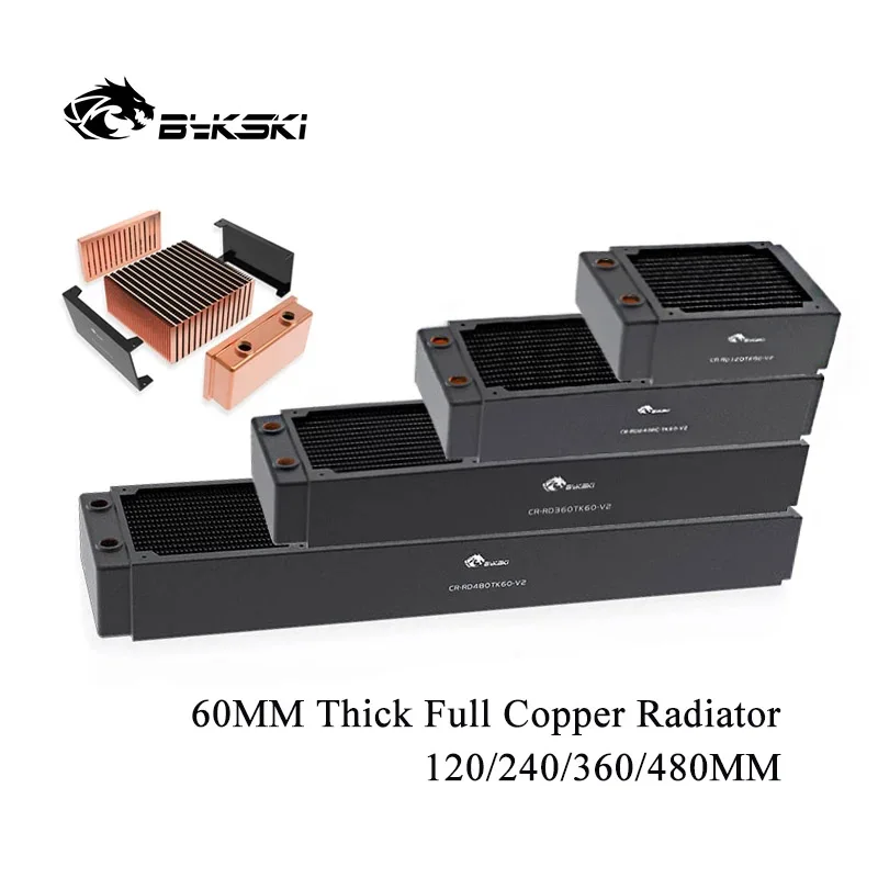 Bykski 60mm Thick Full Copper Radiator PC Water Cooling Radiator Computer Cooler Heatsink 3 Floors