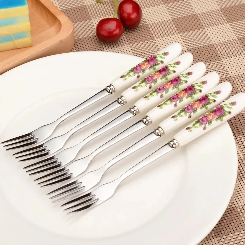 Stainless Steel Bone Fork  China Fruit Fork  Cake Dessert Fork  Fashion Tableware  15mm  6Pcs