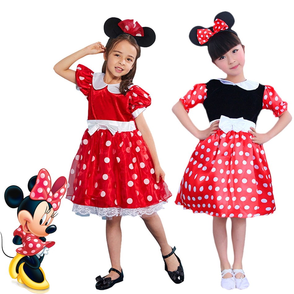 2023 Girls Dress Mickey Minnie Out Kids Costume Princess Dress Short Sleeve Infant Children's Clothing With Headband