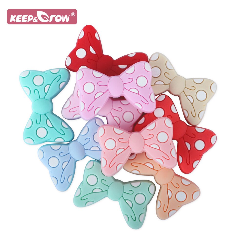 5pcs Silicone Bows Beads BPA Free DIY Loose Bead For Teething Necklace Baby Pacifier Holder Accessories Food Grade Teether Bead