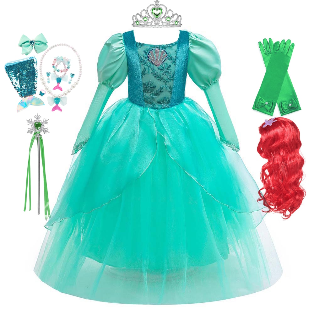 Kids Ariel Princess Mermaid Dress Little Girls Embroidery Ball Gown Children Princess Pageant Luxury Clothes Christmas Fancy