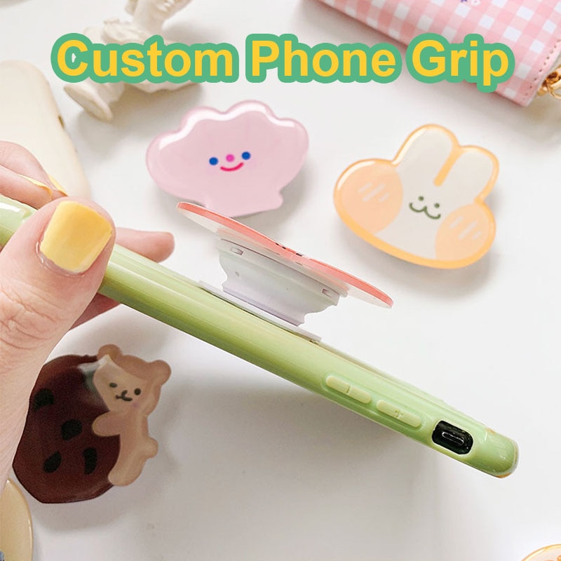 Custom Clear Acrylic Phone Grip Round Foldable Cartoon Photo Customized Logo Anime Hologram Personalized Mobile Phone Holder