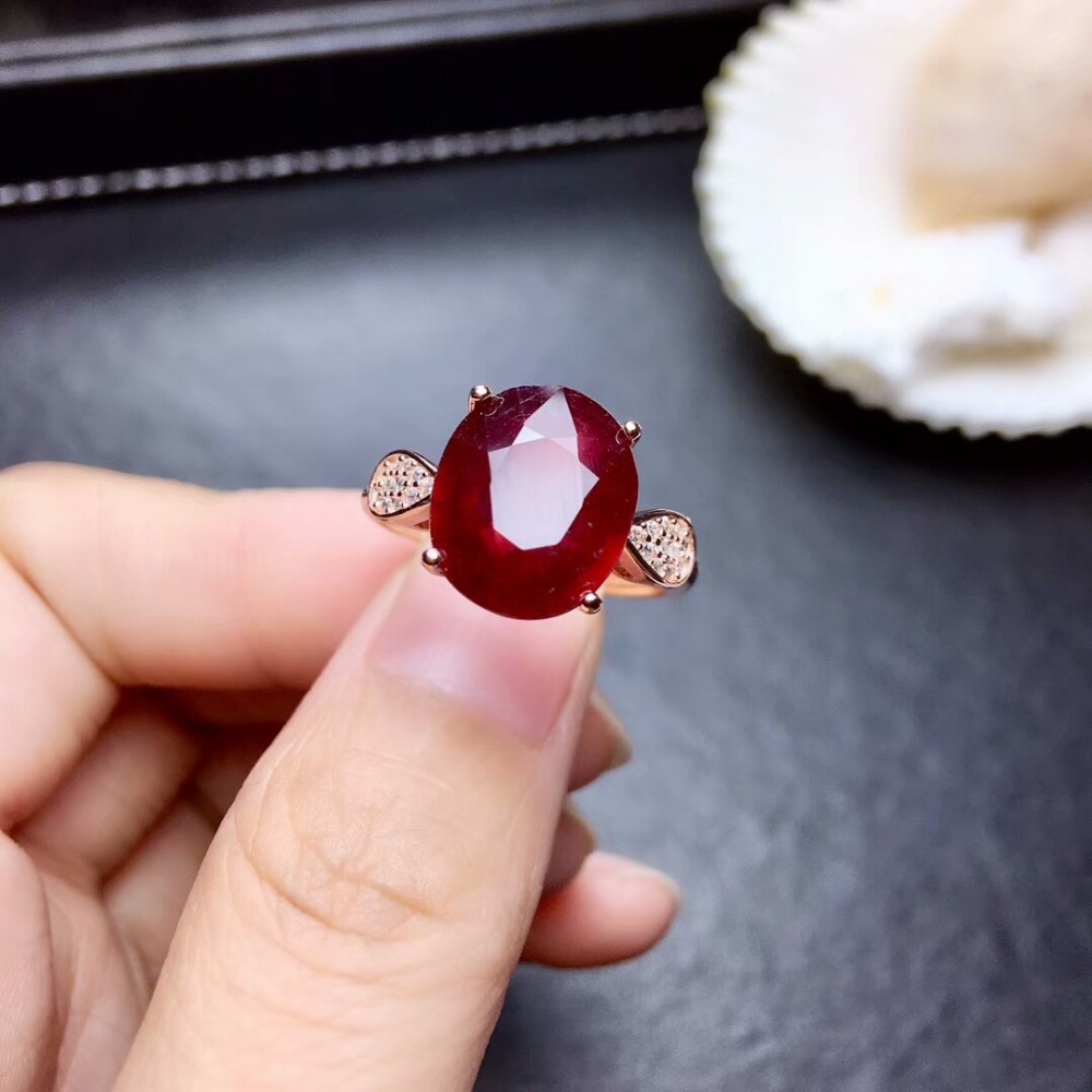 Natural New 10*12mm Burning Pigeon Blood Ruby Gemstone Fashion Ring for Women Real 925 Sterling Silver Fine Jewelry
