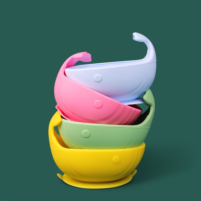 Baby Bowl Soft Silicone Children's Bowl Cute Cartoon Baby Anti-fall Bowl Baby Sucker Bowl Children's Food Supplement T