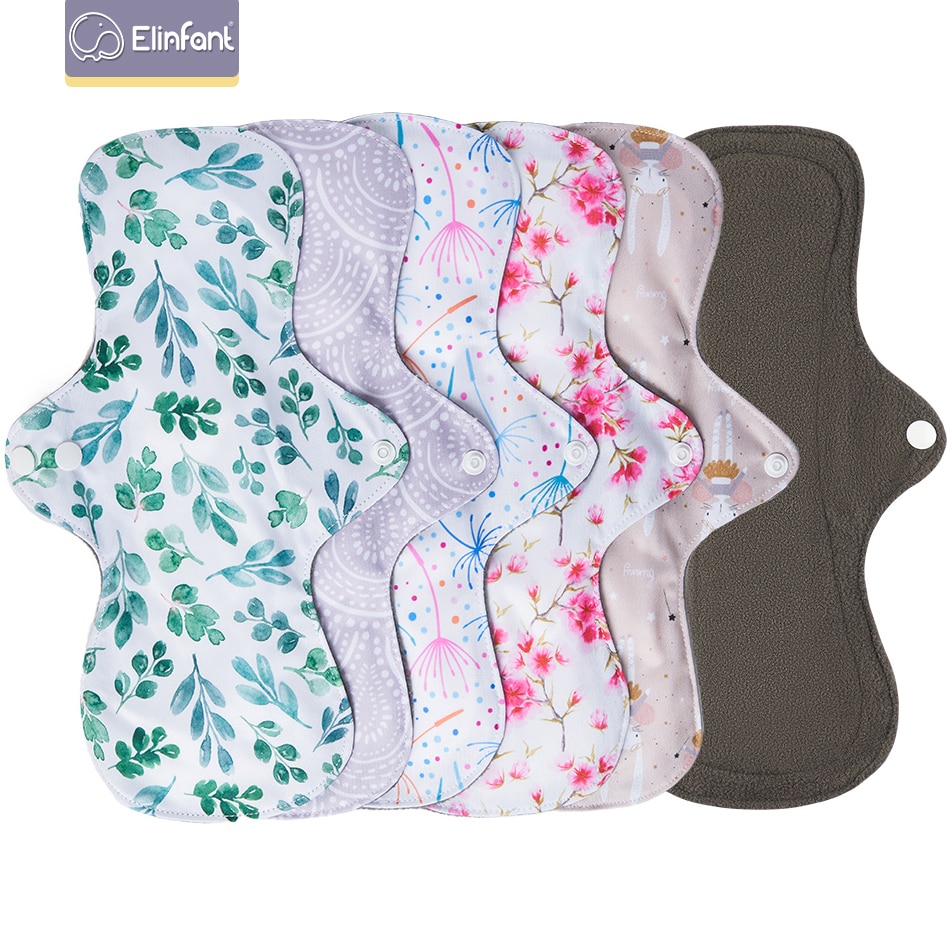 Elinfant 1/5pcs set Random Color Absorbent Microfiber Bamboo Charcoal Menstrual Pads Waterproof Washable Reusable Sanitary Pads