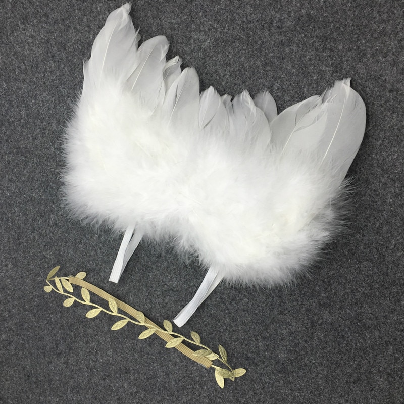 Newborn Photography Prop Fashion Handmade Baby Toddler Girls Hair Accessories Angel Outfits Feather Wings Leaf Hair Band
