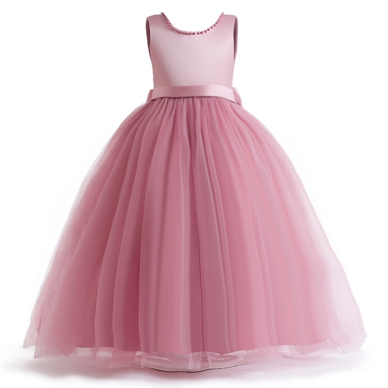 Flower Elegant Teenage Girls Party Dresses Bow Tulle Wedding Birthday Princess Gowns Children Evening Long Dress for 11 to 12 T