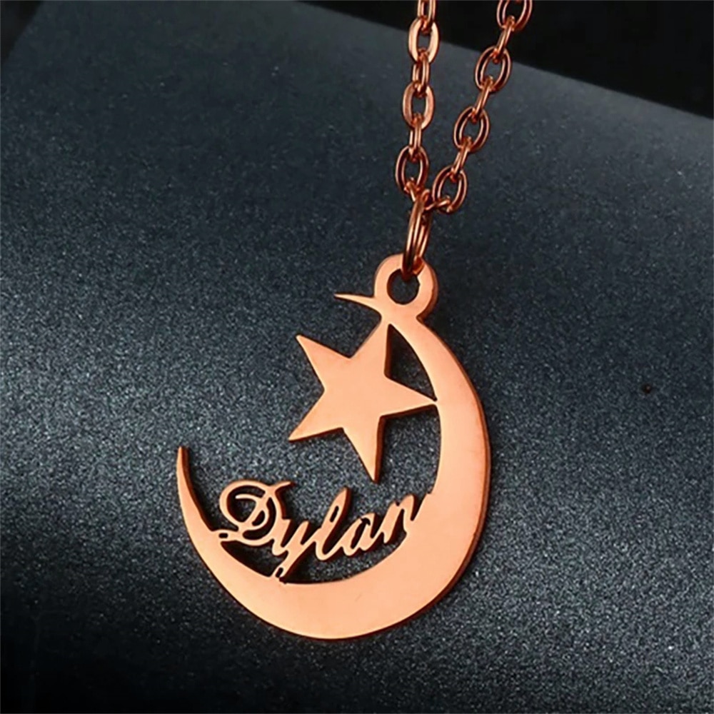 Stainless Steel Jewelry Custom Name Necklace for Women Personalized Star Moon Men Charms Nameplate Pendant Jewelry Fine Present