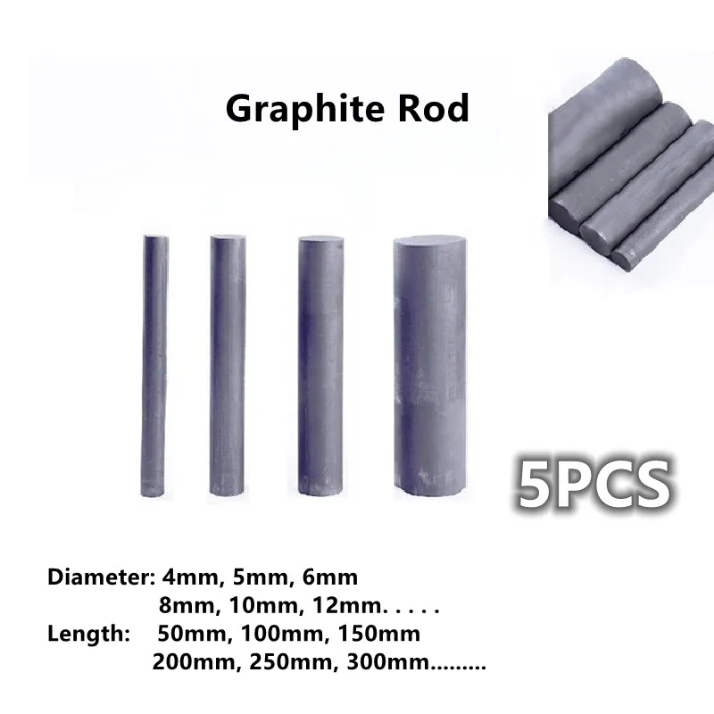 5Pcs Black Carbon Rod Graphite Electrode Cylinder Rods Bars For Industry High Temperature Conductive