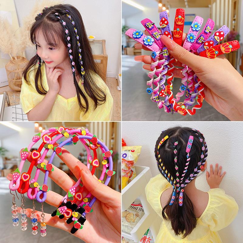 Cute Girl Hair Accessories Dirty Braid Curly Hair Rope Children'S Braided Hair Rope Cartoon Candy Color Curler Scrunchies