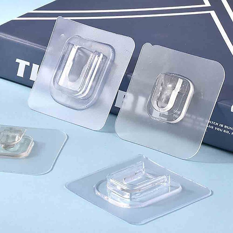 1/2/3pairs Adhesive Wall Hook Hanger Transparent Suction Cup Wall Hook Double-Sided Free Punching Kitchen Bathroom Hooks 6*6cm