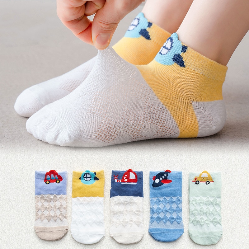 5 Pairs / Lot Children's Socks Spring Summer Mesh Thin Baby Boy Girl Socks Cartoon Combed Cotton Anti-pilling Kids Boat Soc